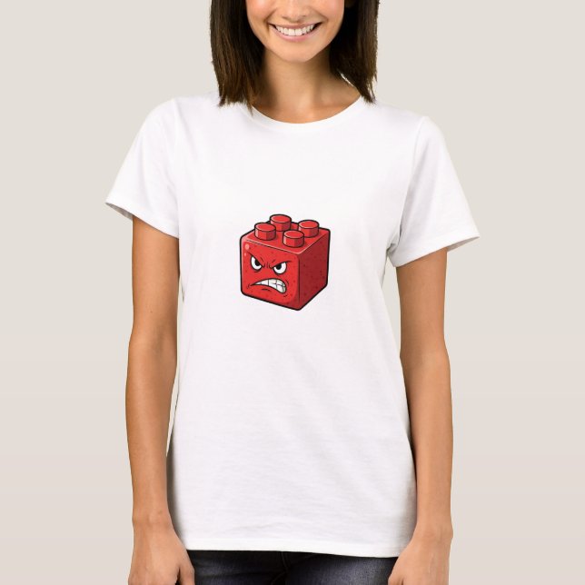 Angry Red Building Brick Character Illustration T Shirt (Framsida)