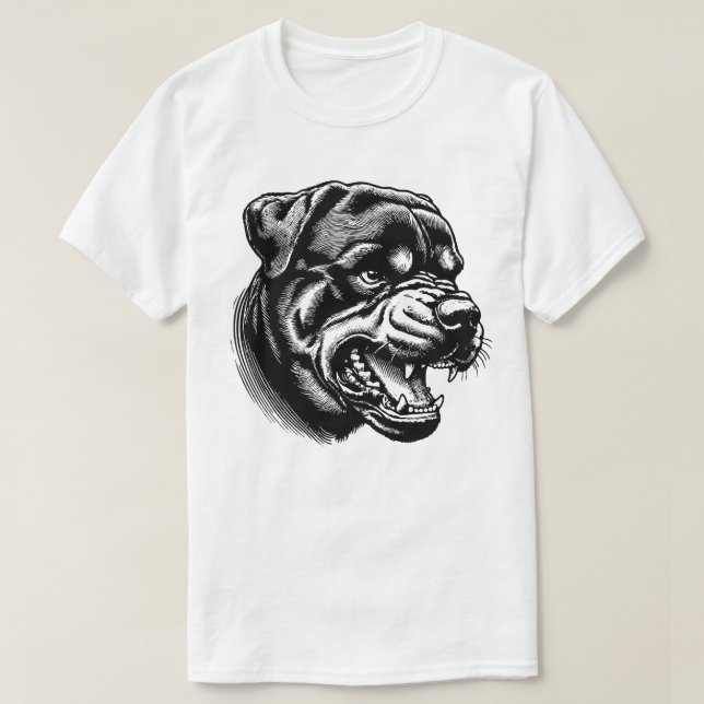 angry Rottweiler dog face- line art T Shirt (Design framsida)