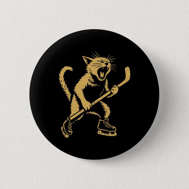 Angry Skating Cat Playing Ice Hockey Graphic  Knapp (Framsida)