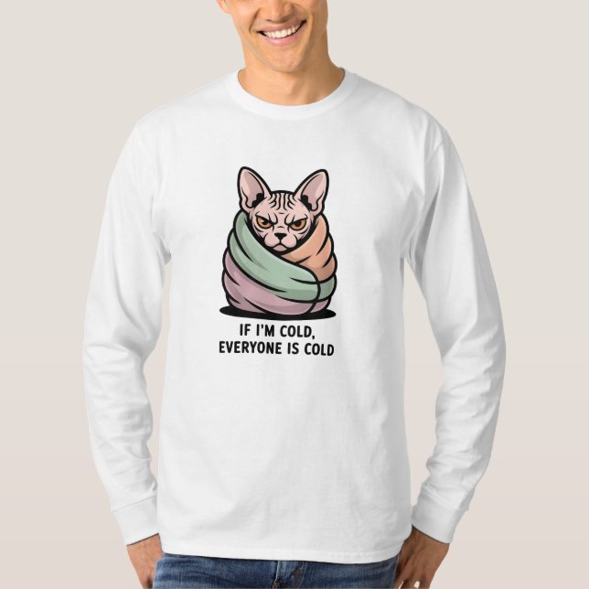 Angry Sphynx Cat Cold Humor Cartoon Art T Shirt (Framsida)