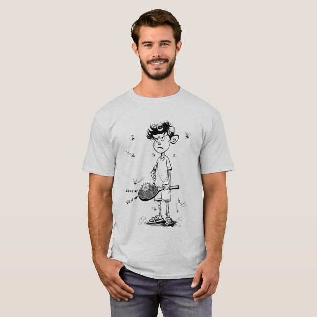Angry Tennis Boy T-Shirt – Bold Streetwear Gift  (Hel framsida)