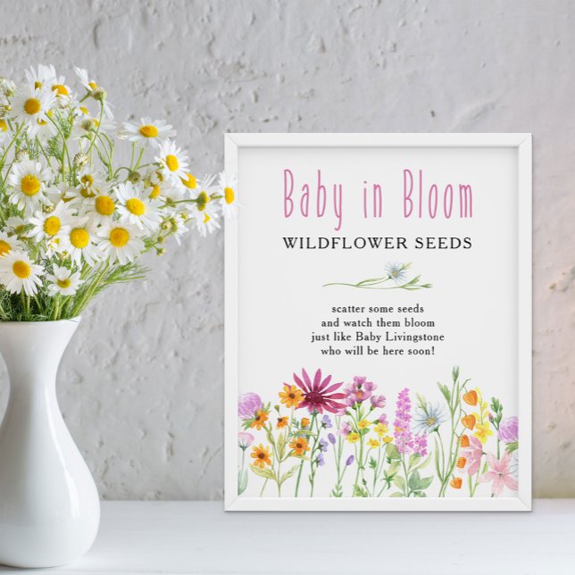 Ängsblomma Baby i Knopp Blomfrö Gåva Poster (Baby in Bloom baby shower sign from my Wildflower Meadow Collection - order printed copy or digital )