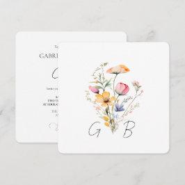 Ängsblomma Monogram Fyrkantig Bröllopsinbjudan Inbjudningar
