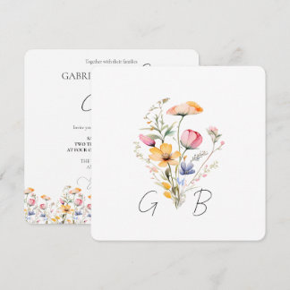Ängsblomma Monogram Fyrkantig Bröllopsinbjudan Inbjudningar