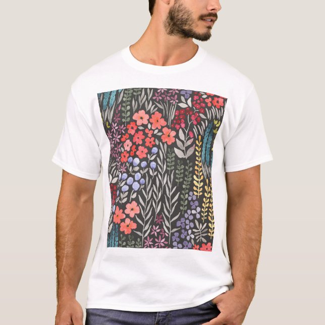 Ängsblommor: Akvarellblommor sömlöst mönster T Shirt (Framsida)