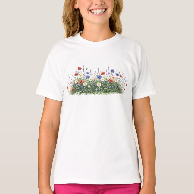 Ängsblommor botanisk trädgård blommor t shirt (Framsida)