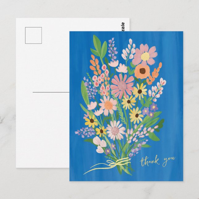 Ängsblommor Handmålad Färgrik Gouache Tackkort Vykort (Fram/baksida)