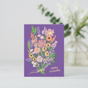 Ängsblommor Handmålad Gouacheche Grattis på födels Vykort