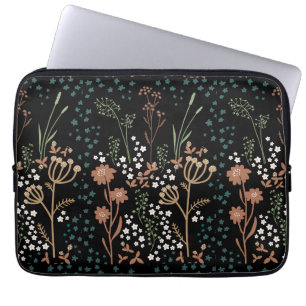 Ängsblommor Naiv Konst Mörk Bakgrund Laptop Fodral