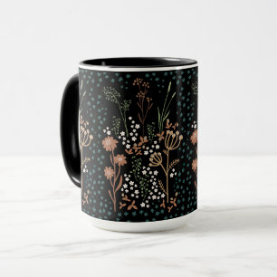 Ängsblommor Naiv Konst Mörk Bakgrund Mugg