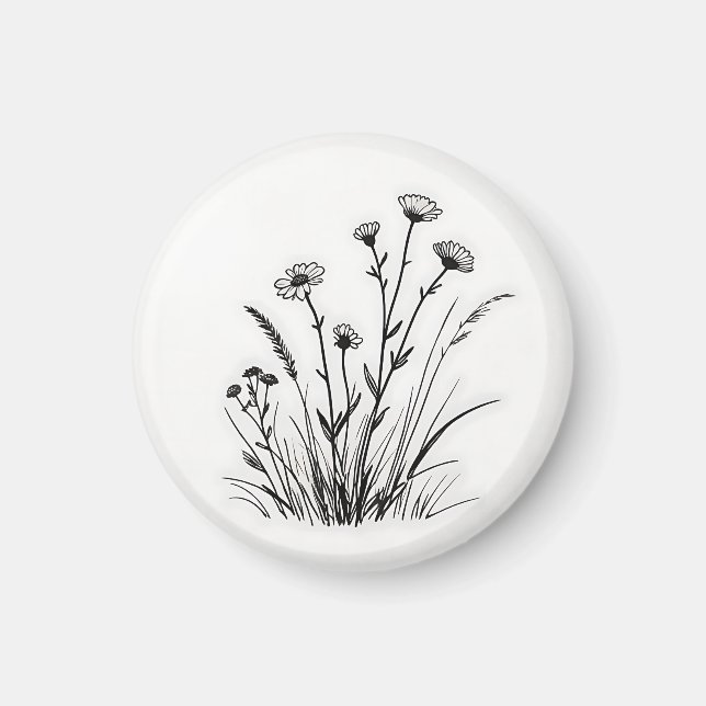 Ängsblommor Teckning av Prästkragar Magnet (Framsidan)