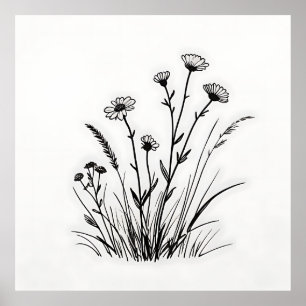 Ängsblommor Teckning av Prästkragar Poster