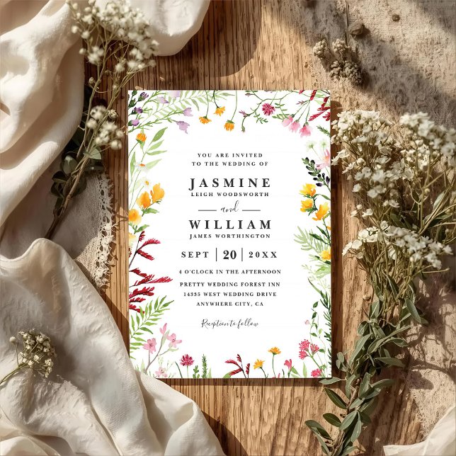 Ängsblommor Vilda Blommor Rustik QR-kod Bröllop Inbjudningar (Skapare uppladdad)