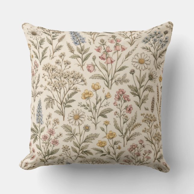 Ängsbotanik – Vintage vildblomma Kudde (Framsida)