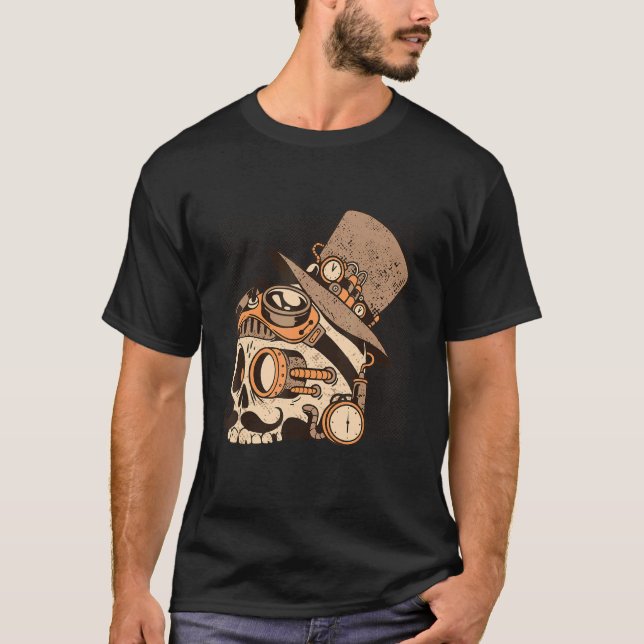 Ångskal med heta glasögon Steampunk T Shirt (Framsida)