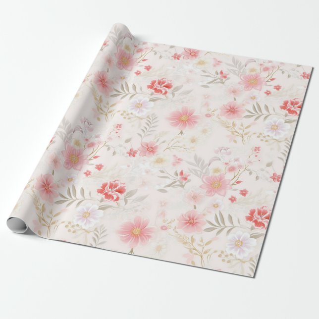 Ängskärna Blommig Cottagestil Present Presentpapper (Utrullad)
