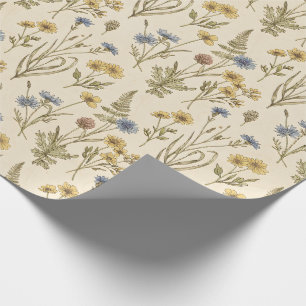 Ängskärna Botaniskt Tryck Blå Gula Blommor Presentpapper