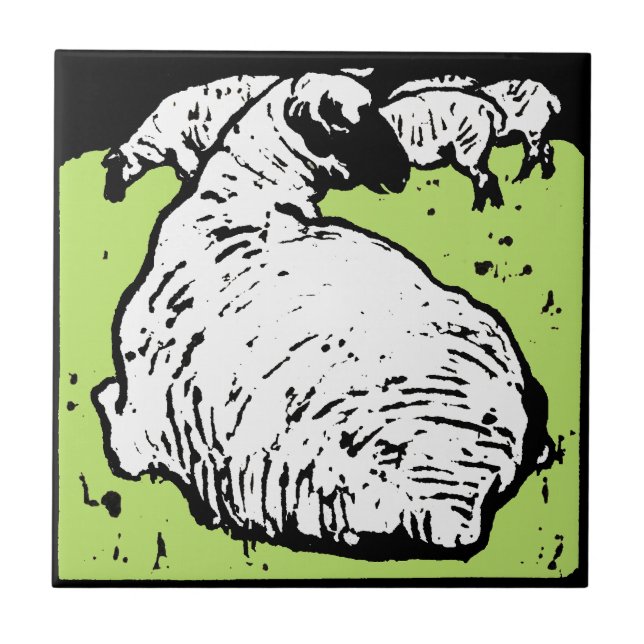 Ångsynt Viktorian Woodcut Animal Underlägg - Får (Framsidan)