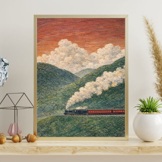 Ångtåg landskap | naturskön tågresa poster