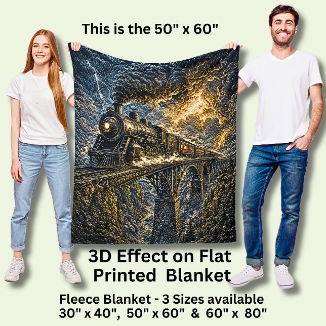 Ångtåg på en bro (3D-effekt) Fleecefilt (Skapare uppladdad)