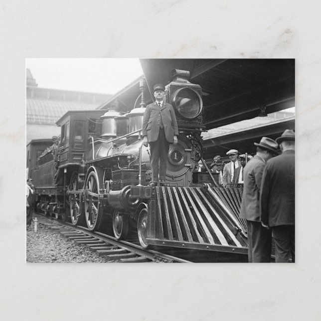 Ångtåg på station, 1923 vykort (Framsida)