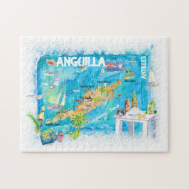 Anguilla Antilles Illustrated Caribbean Travel Kar Pussel