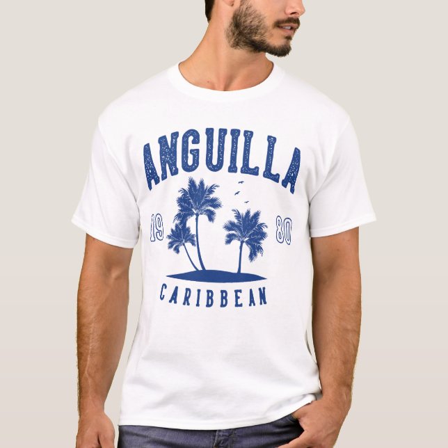 Anguilla Caribbean Palm Tree 1980 T Shirt (Framsida)