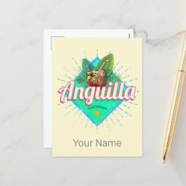 Anguilla Caribbean Retro Vacation Vintage Island Helg Vykort