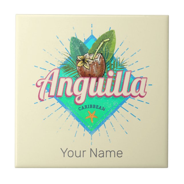 Anguilla Caribbean Retro Vacation Vintage Island Kakelplatta (Framsidan)