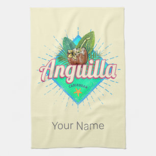 Anguilla Caribbean Retro Vacation Vintage Island Kökshandduk