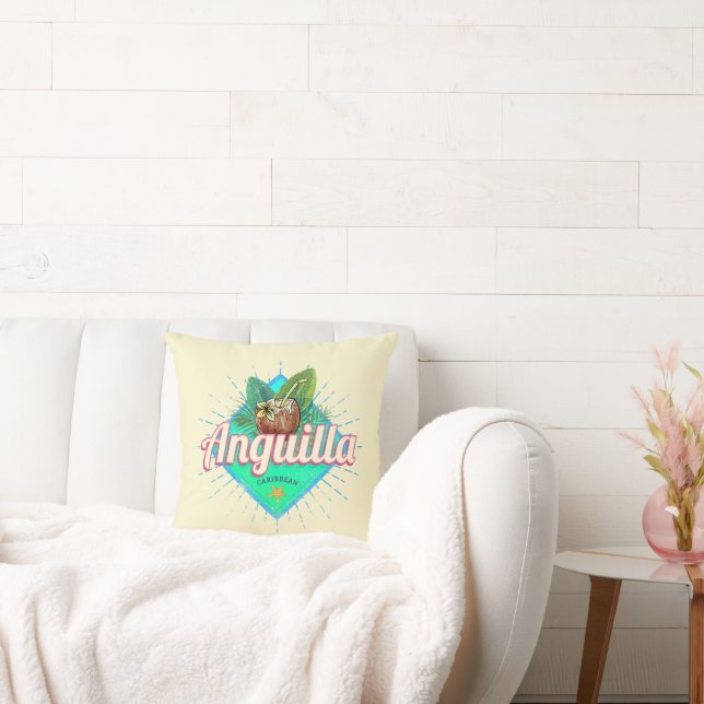 Anguilla Caribbean Retro Vacation Vintage Island Kudde (Soffa)
