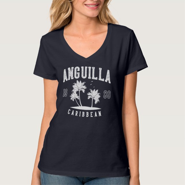 Anguilla Karibisk Palmträd 1980 T Shirt (Framsida)
