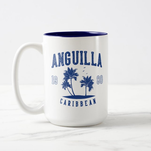 Anguilla Karibisk Palmträd 1980 Två-Tonad Mugg (Vänster)