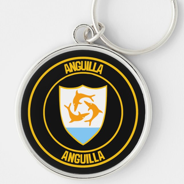 Anguillas runda emblem rund silverfärgad nyckelring (Framsidan)
