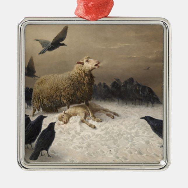 Anguish: Får med en död lamm Julgransprydnad Metall (Framsidan)