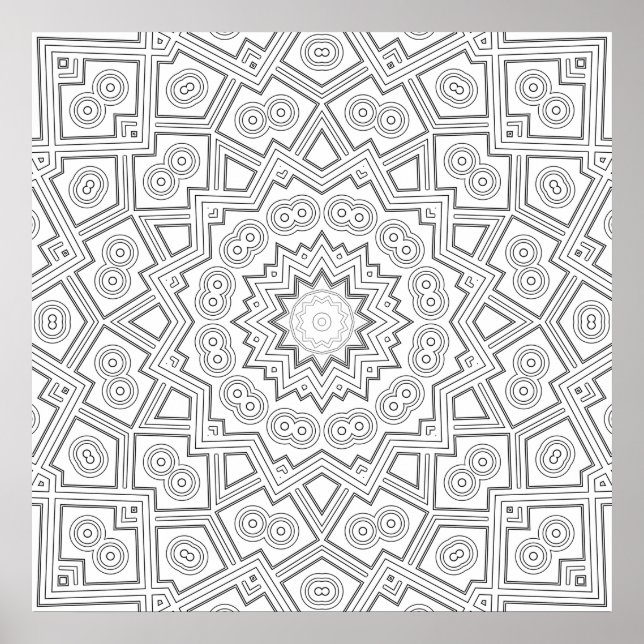 Angular Starburst Mandala Pattern Coloring Art Poster (Framsidan)