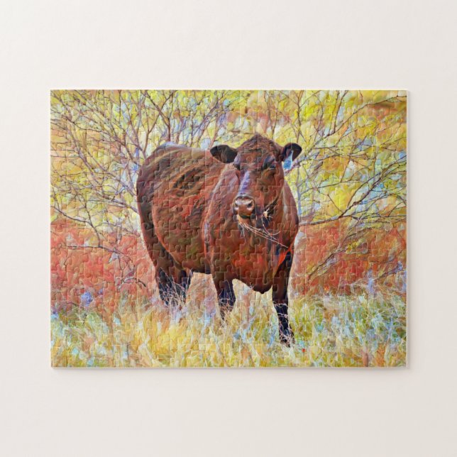 Angus Cow Art Farm Colorful Puzzle Pussel (Horisontell)