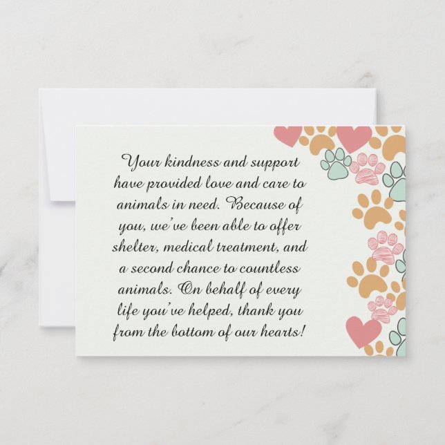 Anhängare av Pet Rädding Apprecition Tack Kort (Baksida)