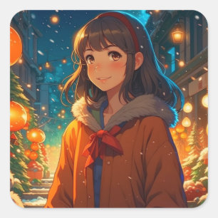 Ani-mazing jul Anime Pun Fyrkantigt Klistermärke