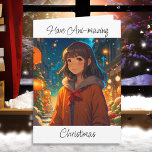 Ani-mazing jul Anime Pun Kort<br><div class="desc">Söt Anime-flicka utanför på en vinternattjul och Nyårsafton kort.</div>