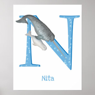 Animal ABC N is for narwhal print Poster