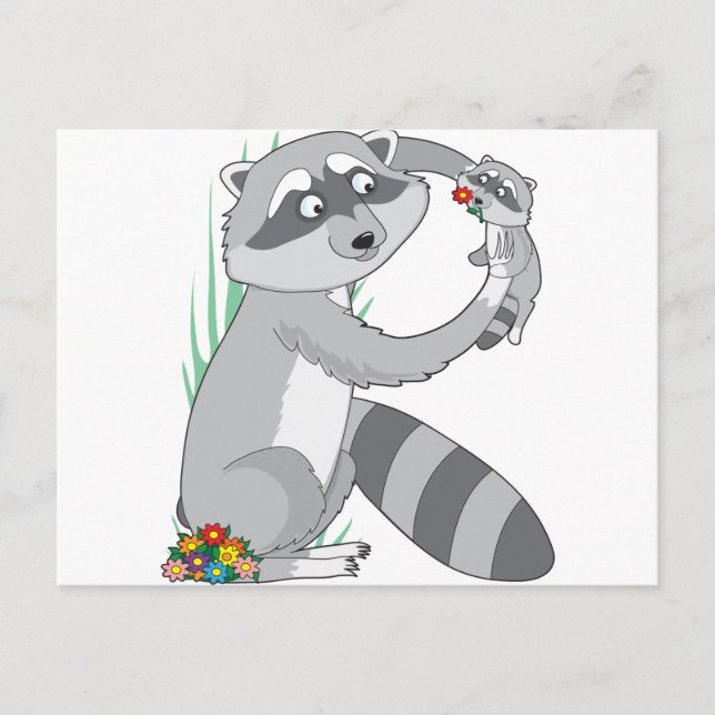 Animal Alphabet Raccoon Vykort (Framsida)