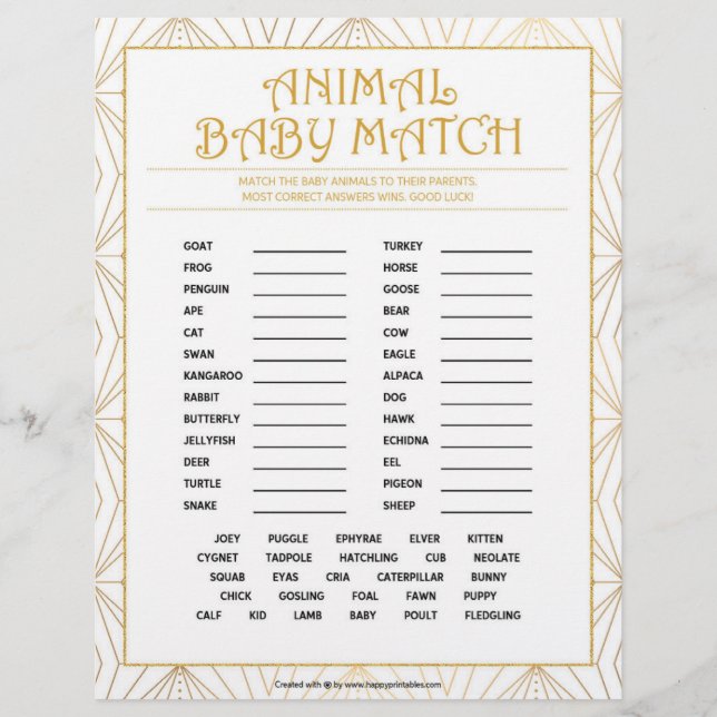 Animal Baby Match [Golden Linjer] Brevhuvud (Framsida)