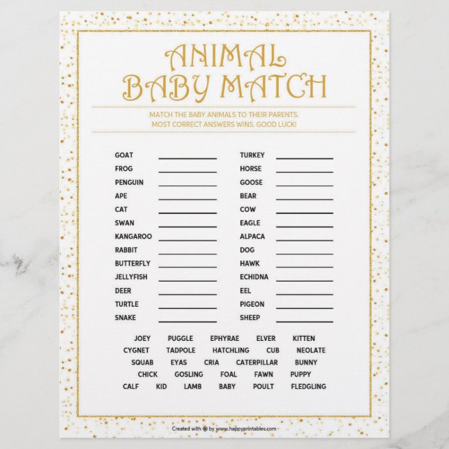 Animal Baby Match [Golden Sparkles] Brevhuvud (Framsida)