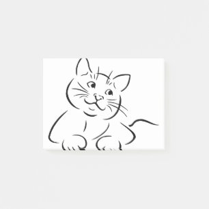 Animal Cat Teckning Kattdjur Kitten Kittie Sketch Post-it Block