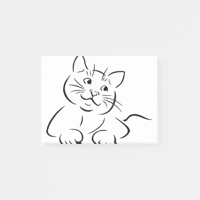 Animal Cat Teckning Kattdjur Kitten Kittie Sketch Post-it Block (Framsida)