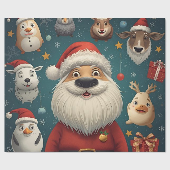Animal Christmas Santa  Presentpapper (Platt)