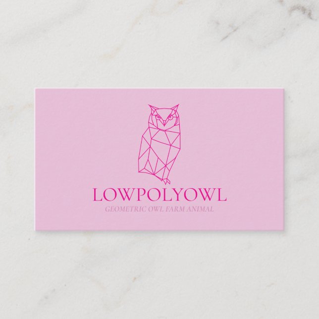 Animal Design for Professionals Pink Lowpoly Owl Visitkort (Framsida)