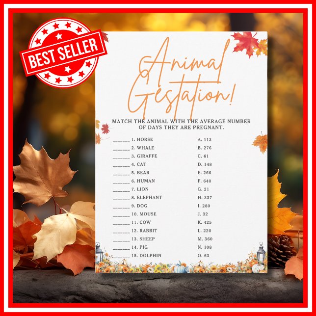 ANIMAL GESTATION Baby Shower Game LITTLE PUMPKIN Inbjudningar (ANIMAL GESTATION Easy Baby Shower Game A Little Pumpkin is on the Way Fall Autumn Theme)