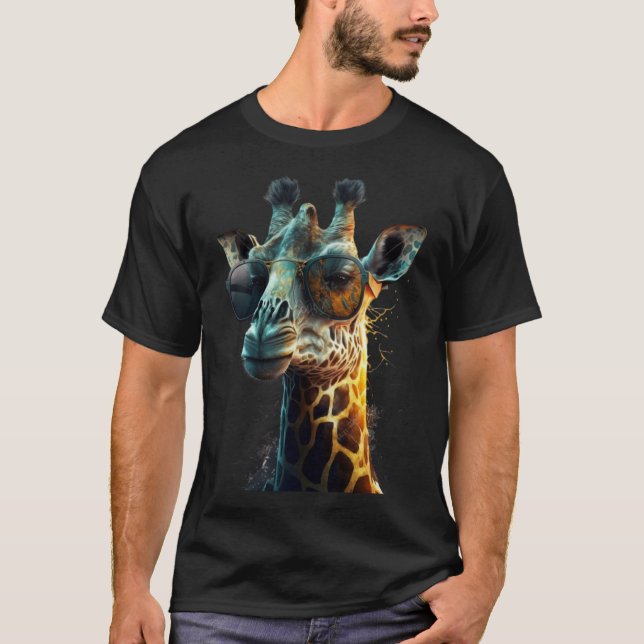 animal  giraffe with stylish sunglasses t shirt (Framsida)
